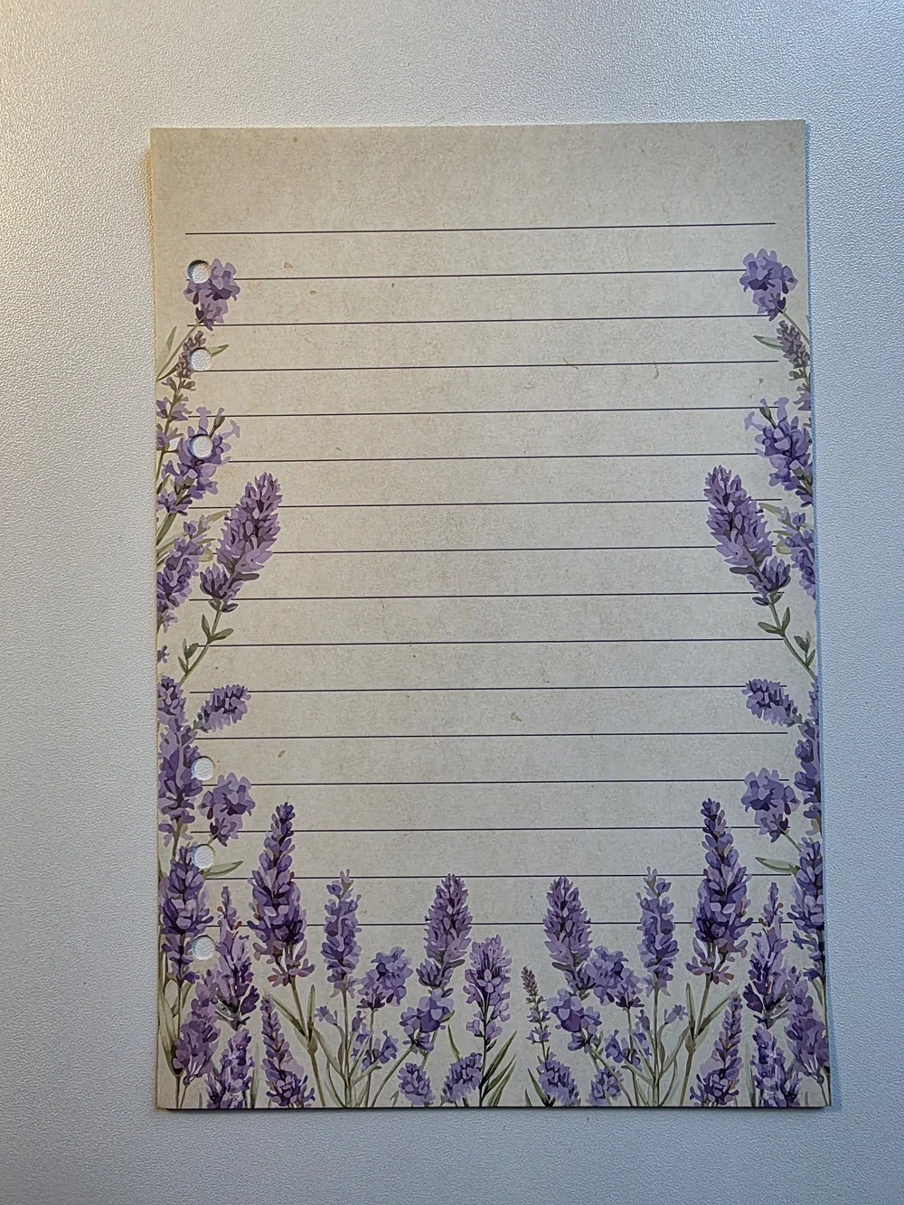 A5 Lavender Floral Lined Note Paper Set - Purple